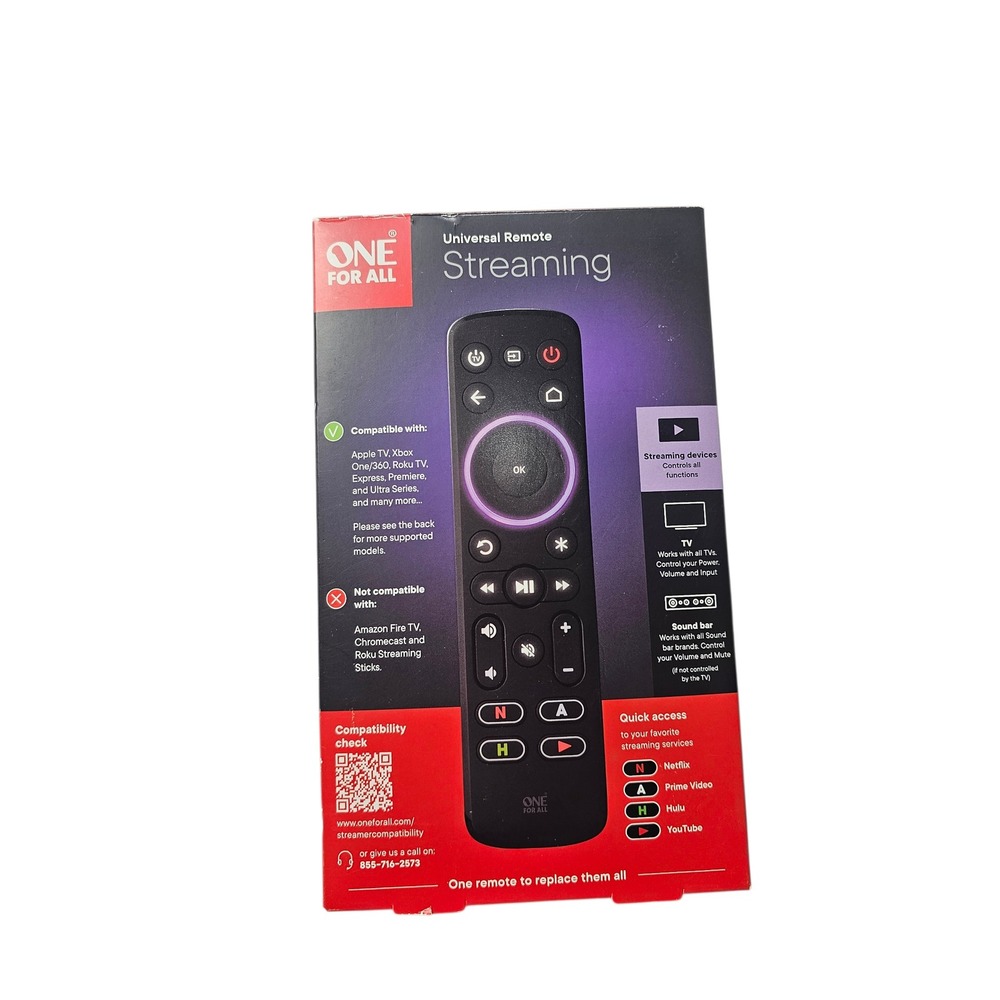 One For All URC 7935 Universal Streaming Remote Backlit Apple TV Roku Xbox Black